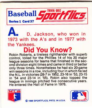 1986 Sportflics - Trivia Cards #37 Baseball Trivia Quiz Back