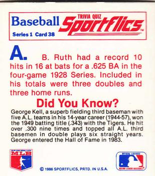1986 Sportflics - Trivia Cards #38 Baseball Trivia Quiz Back