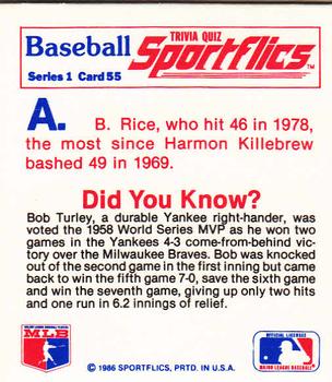 1986 Sportflics - Trivia Cards #55 Baseball Trivia Quiz Back