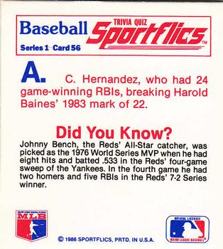 1986 Sportflics - Trivia Cards #56 Baseball Trivia Quiz Back