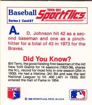 1986 Sportflics - Trivia Cards #57 Baseball Trivia Quiz Back