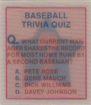1986 Sportflics - Trivia Cards #57 Baseball Trivia Quiz Front