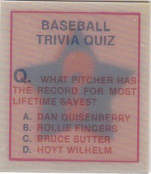 1986 Sportflics - Trivia Cards #58 Baseball Trivia Quiz Front