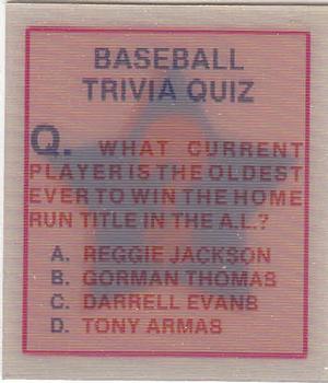 1986 Sportflics - Trivia Cards #59 Baseball Trivia Quiz Front