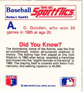 1986 Sportflics - Trivia Cards #61 Baseball Trivia Quiz Back