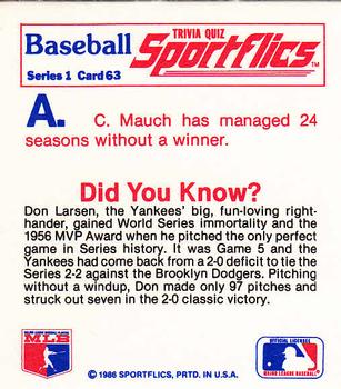 1986 Sportflics - Trivia Cards #63 Baseball Trivia Quiz Back