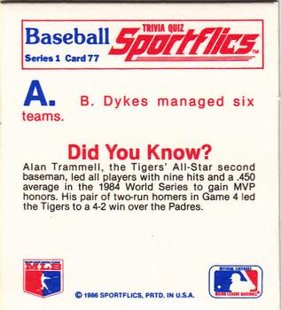 1986 Sportflics - Trivia Cards #77 Baseball Trivia Quiz Back