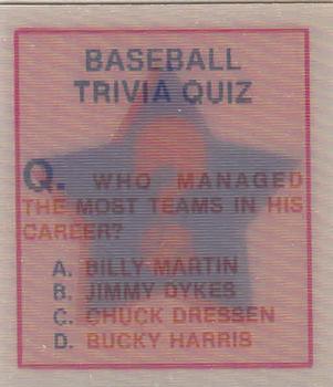1986 Sportflics - Trivia Cards #77 Baseball Trivia Quiz Front