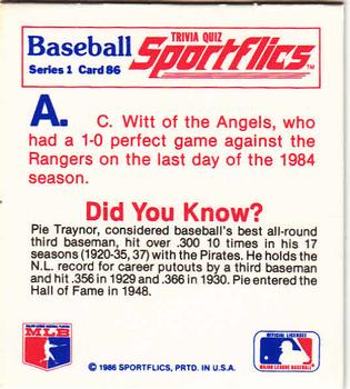 1986 Sportflics - Trivia Cards #86 Baseball Trivia Quiz Back