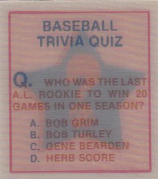 1986 Sportflics - Trivia Cards #87 Baseball Trivia Quiz Front