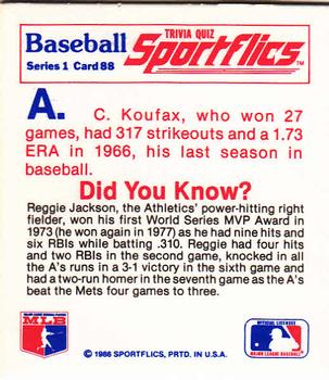 1986 Sportflics - Trivia Cards #88 Baseball Trivia Quiz Back