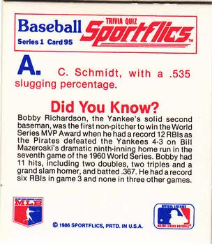 1986 Sportflics - Trivia Cards #95 Baseball Trivia Quiz Back