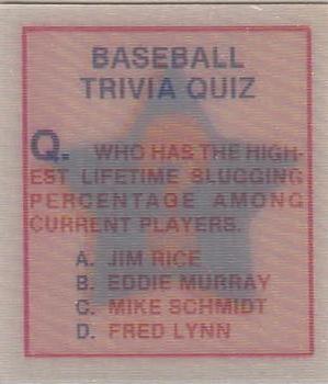 1986 Sportflics - Trivia Cards #95 Baseball Trivia Quiz Front