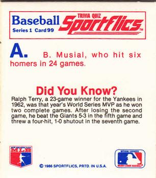 1986 Sportflics - Trivia Cards #99 Baseball Trivia Quiz Back