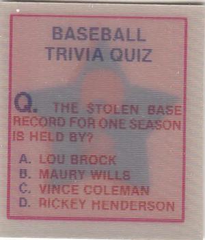 1986 Sportflics - Trivia Cards #101 Baseball Trivia Quiz Front