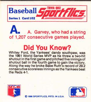 1986 Sportflics - Trivia Cards #102 Baseball Trivia Quiz Back