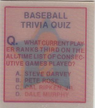 1986 Sportflics - Trivia Cards #102 Baseball Trivia Quiz Front