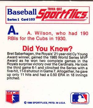 1986 Sportflics - Trivia Cards #103 Baseball Trivia Quiz Back