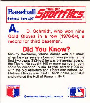 1986 Sportflics - Trivia Cards #107 Baseball Trivia Quiz Back