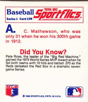 1986 Sportflics - Trivia Cards #109 Baseball Trivia Quiz Back