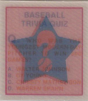 1986 Sportflics - Trivia Cards #109 Baseball Trivia Quiz Front