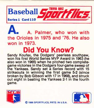 1986 Sportflics - Trivia Cards #110 Baseball Trivia Quiz Back