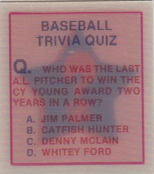 1986 Sportflics - Trivia Cards #110 Baseball Trivia Quiz Front