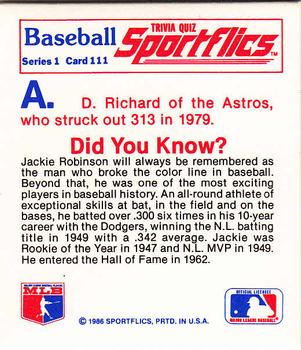 1986 Sportflics - Trivia Cards #111 Baseball Trivia Quiz Back