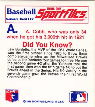 1986 Sportflics - Trivia Cards #112 Baseball Trivia Quiz Back