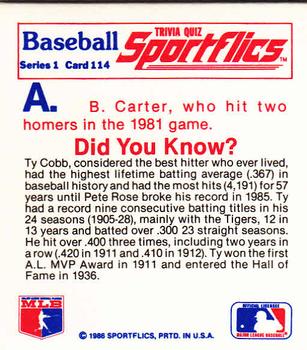 1986 Sportflics - Trivia Cards #114 Baseball Trivia Quiz Back