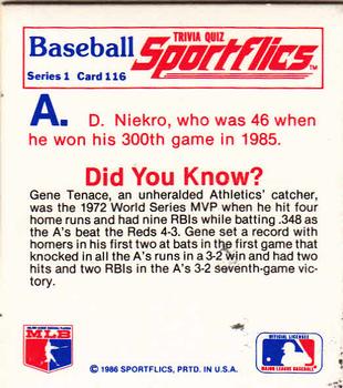 1986 Sportflics - Trivia Cards #116 Baseball Trivia Quiz Back
