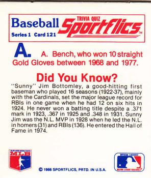 1986 Sportflics - Trivia Cards #121 Baseball Trivia Quiz Back