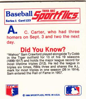 1986 Sportflics - Trivia Cards #123 Baseball Trivia Quiz Back