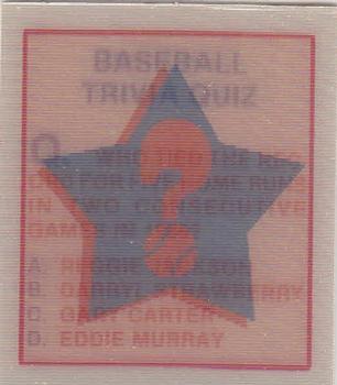 1986 Sportflics - Trivia Cards #123 Baseball Trivia Quiz Front