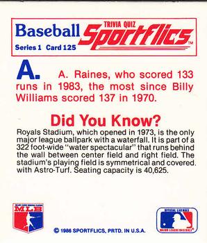 1986 Sportflics - Trivia Cards #125 Baseball Trivia Quiz Back