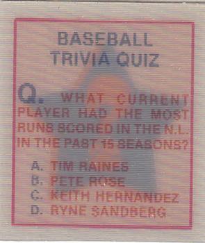 1986 Sportflics - Trivia Cards #125 Baseball Trivia Quiz Front