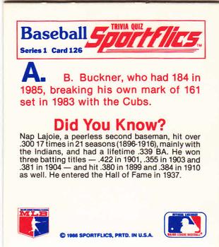 1986 Sportflics - Trivia Cards #126 Baseball Trivia Quiz Back