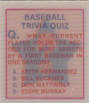 1986 Sportflics - Trivia Cards #126 Baseball Trivia Quiz Front