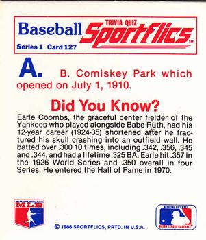 1986 Sportflics - Trivia Cards #127 Baseball Trivia Quiz Back