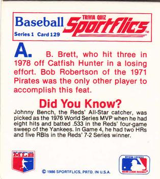 1986 Sportflics - Trivia Cards #129 Baseball Trivia Quiz Back