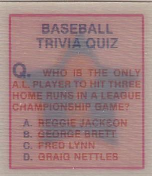 1986 Sportflics - Trivia Cards #129 Baseball Trivia Quiz Front