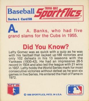 1986 Sportflics - Trivia Cards #58 Baseball Trivia Quiz Back
