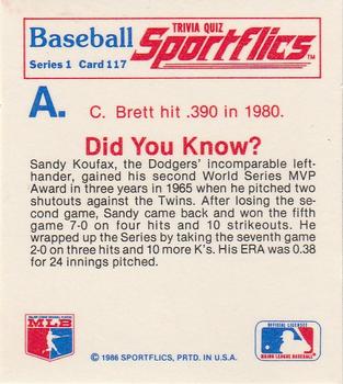 1986 Sportflics - Trivia Cards #117 Baseball Trivia Quiz Back