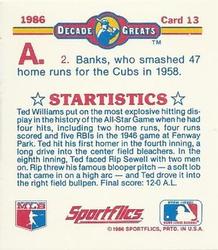 1986 Sportflics Decade Greats - Trivia Cards #13 Baseball Trivia Quiz Back