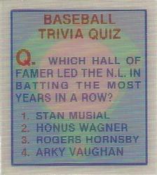 1986 Sportflics Decade Greats - Trivia Cards #46 Baseball Trivia Quiz Front