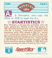 1986 Sportflics Rookies - Trivia Cards #1 Rookies Trivia Quiz Back