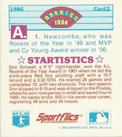 1986 Sportflics Rookies - Trivia Cards #2 Rookies Trivia Quiz Back