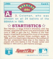 1986 Sportflics Rookies - Trivia Cards #3 Rookies Trivia Quiz Back