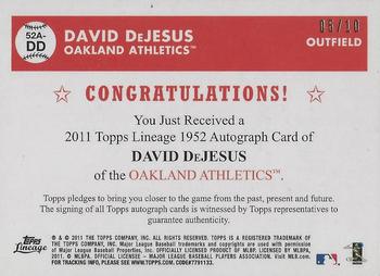2011 Topps Lineage - 1952 Autographs Gold Canary Diamond #52A-DD David DeJesus Back