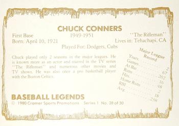 1980 Cramer Baseball Legends Series 1 #28 Chuck Connors Back
